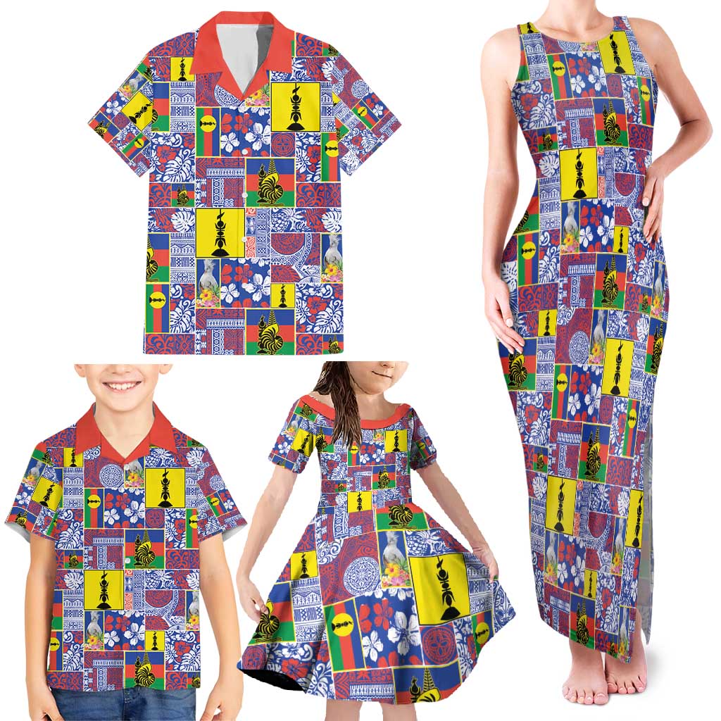New Caledonia Joyeux Noel Family Matching Tank Maxi Dress and Hawaiian Shirt Pacific Patchwork Xmas Vibes - Polynesian Pride