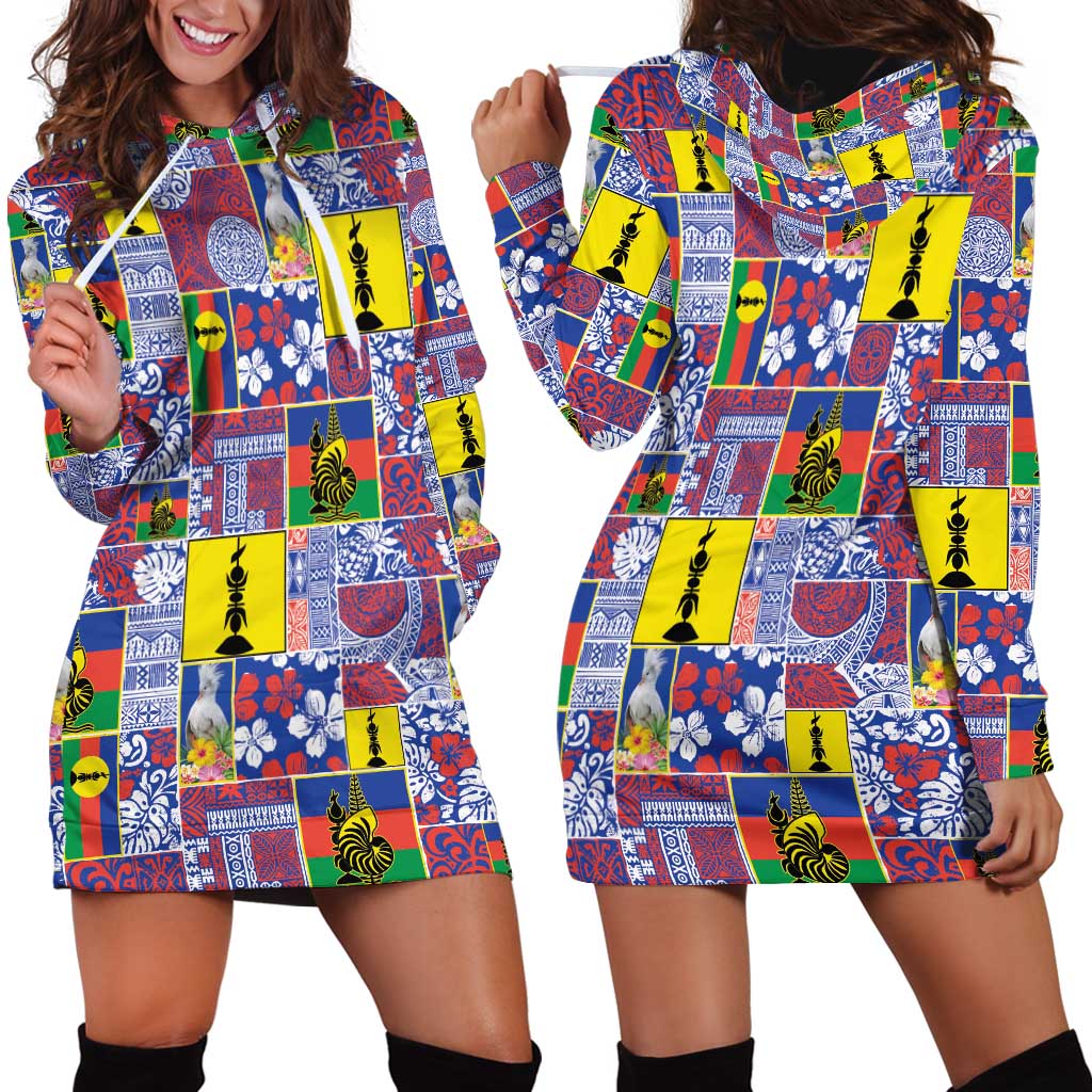 New Caledonia Joyeux Noel Hoodie Dress Pacific Patchwork Xmas Vibes - Polynesian Pride