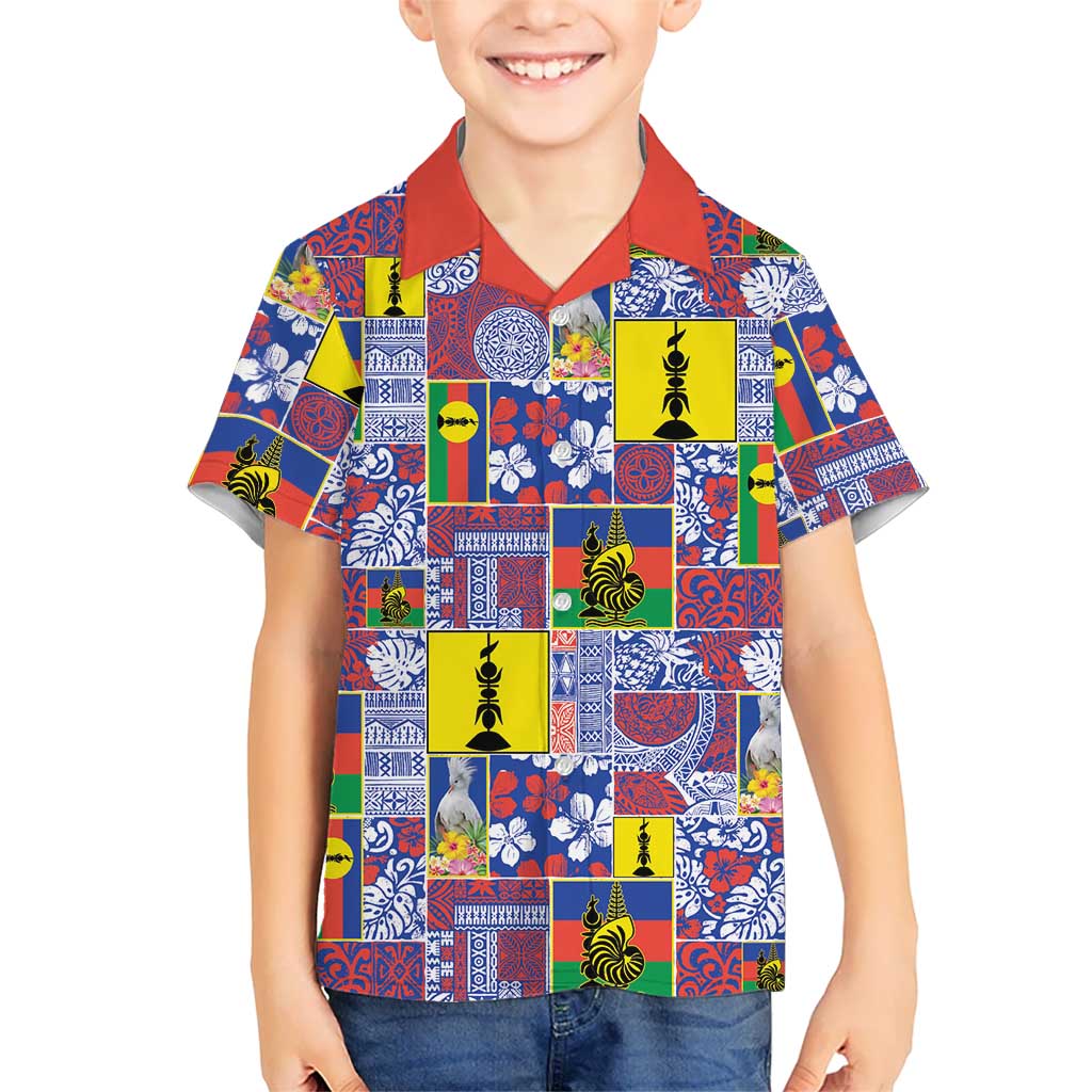 New Caledonia Joyeux Noel Kid Hawaiian Shirt Pacific Patchwork Xmas Vibes LT9 Kid Blue - Polynesian Pride