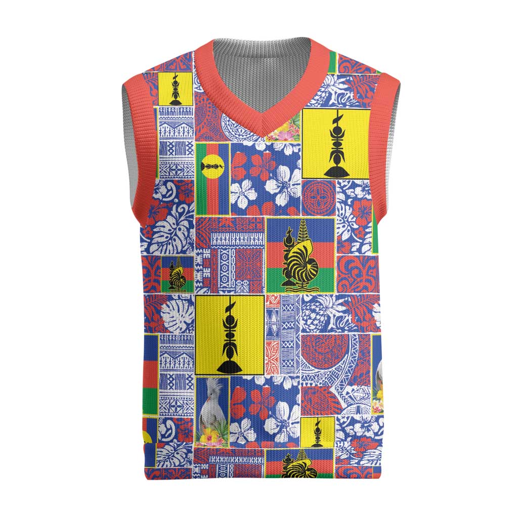 New Caledonia Joyeux Noel Christmas Knitted V-Neck Vest Pacific Patchwork Xmas Vibes LT9 Blue - Polynesian Pride