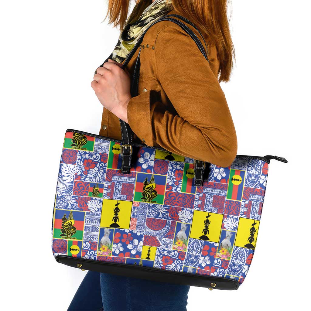 New Caledonia Joyeux Noel Leather Tote Bag Pacific Patchwork Xmas Vibes LT9 Blue - Polynesian Pride