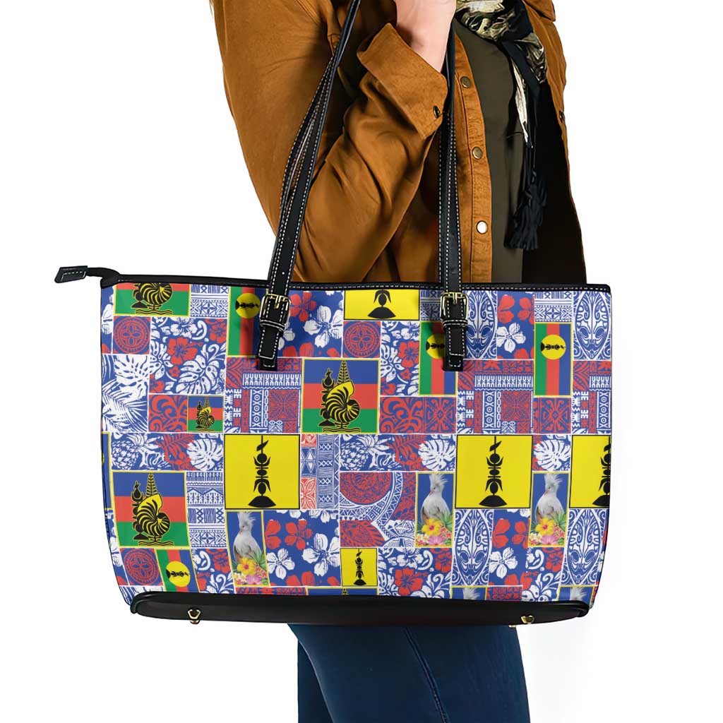 New Caledonia Joyeux Noel Leather Tote Bag Pacific Patchwork Xmas Vibes LT9 - Polynesian Pride