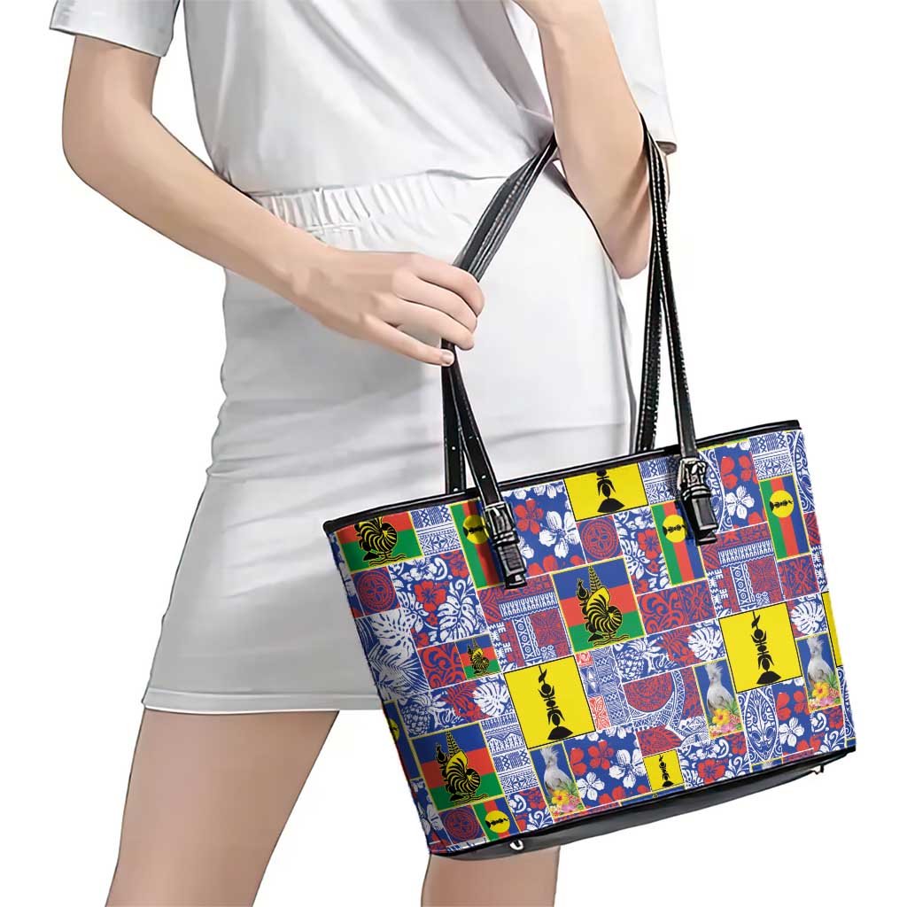 New Caledonia Joyeux Noel Leather Tote Bag Pacific Patchwork Xmas Vibes LT9 - Polynesian Pride