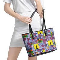 New Caledonia Joyeux Noel Leather Tote Bag Pacific Patchwork Xmas Vibes LT9 - Polynesian Pride