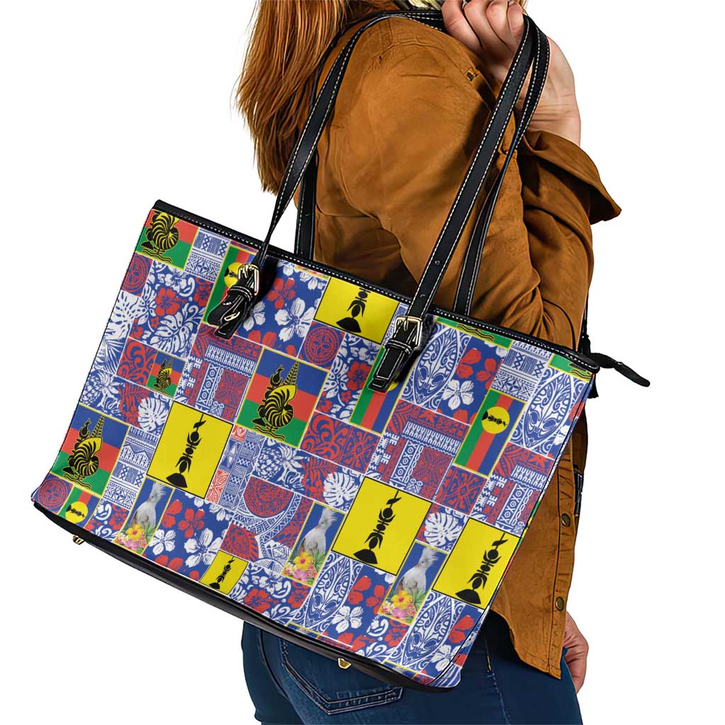 New Caledonia Joyeux Noel Leather Tote Bag Pacific Patchwork Xmas Vibes LT9 - Polynesian Pride