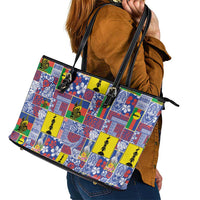 New Caledonia Joyeux Noel Leather Tote Bag Pacific Patchwork Xmas Vibes LT9 - Polynesian Pride