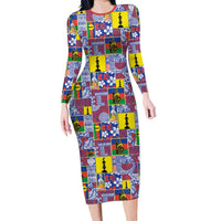 New Caledonia Joyeux Noel Long Sleeve Bodycon Dress Pacific Patchwork Xmas Vibes - Polynesian Pride