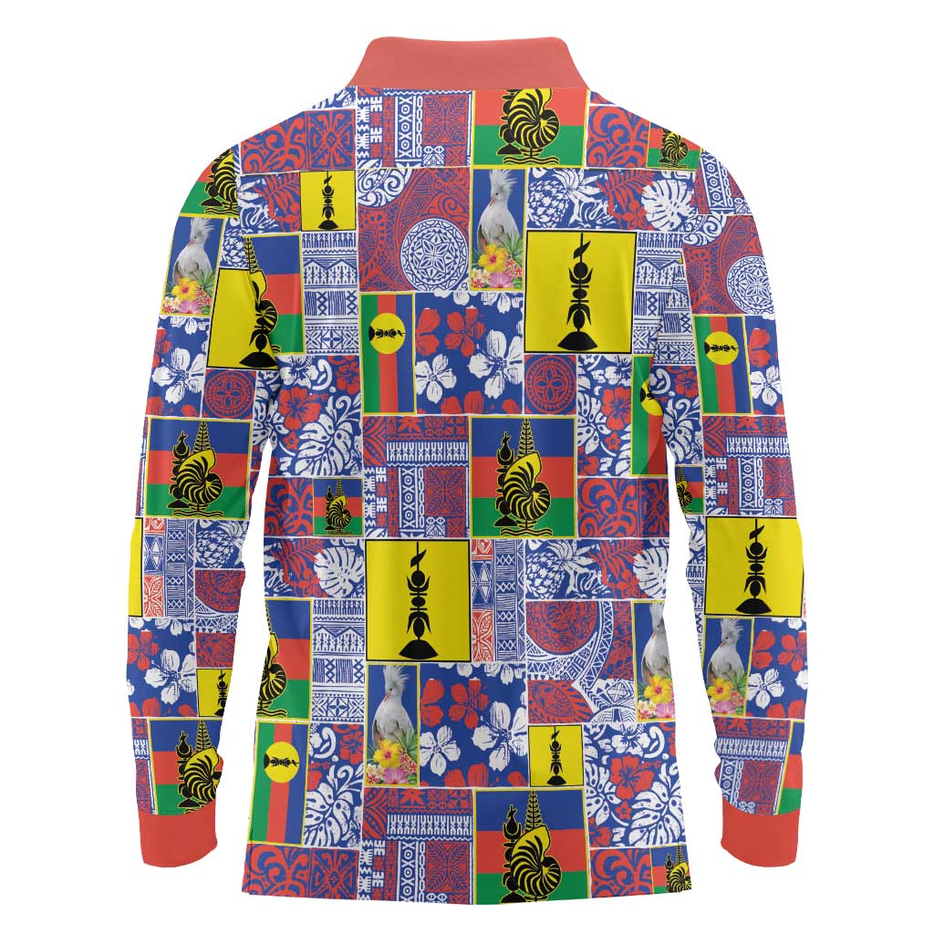 New Caledonia Joyeux Noel Long Sleeve Polo Shirt Pacific Patchwork Xmas Vibes LT9 - Polynesian Pride
