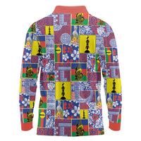 New Caledonia Joyeux Noel Long Sleeve Polo Shirt Pacific Patchwork Xmas Vibes LT9 - Polynesian Pride