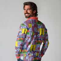New Caledonia Joyeux Noel Long Sleeve Polo Shirt Pacific Patchwork Xmas Vibes LT9 - Polynesian Pride