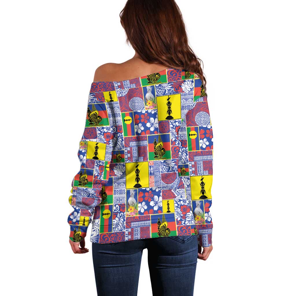 New Caledonia Joyeux Noel Off Shoulder Sweater Pacific Patchwork Xmas Vibes LT9 - Polynesian Pride