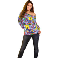New Caledonia Joyeux Noel Off Shoulder Sweater Pacific Patchwork Xmas Vibes LT9 - Polynesian Pride