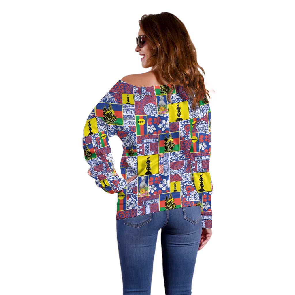 New Caledonia Joyeux Noel Off Shoulder Sweater Pacific Patchwork Xmas Vibes LT9 - Polynesian Pride