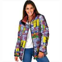 New Caledonia Joyeux Noel Padded Jacket Pacific Patchwork Xmas Vibes LT9 Women Blue - Polynesian Pride