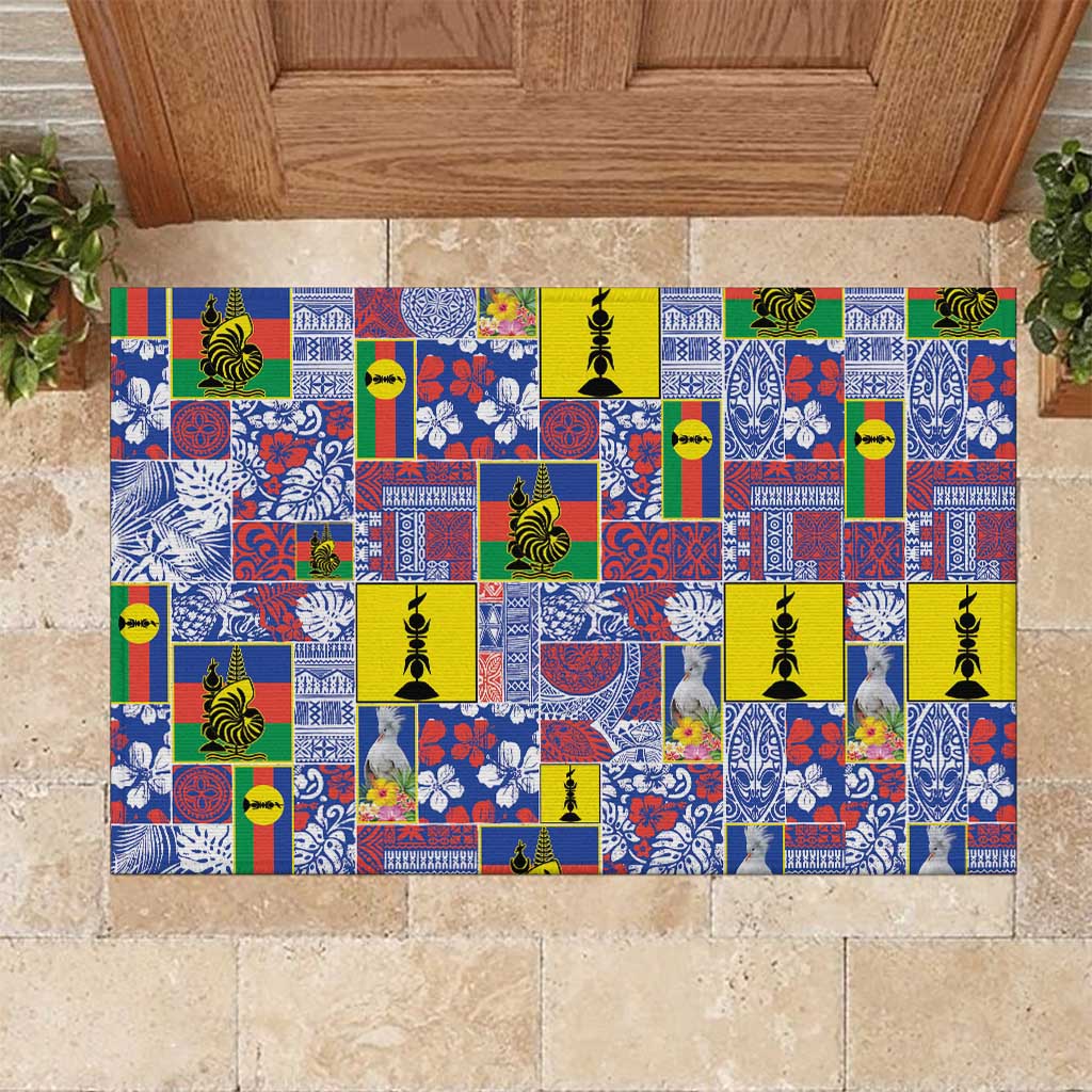 New Caledonia Joyeux Noel Rubber Doormat Pacific Patchwork Xmas Vibes LT9 Blue - Polynesian Pride