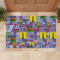 New Caledonia Joyeux Noel Rubber Doormat Pacific Patchwork Xmas Vibes LT9 Blue - Polynesian Pride
