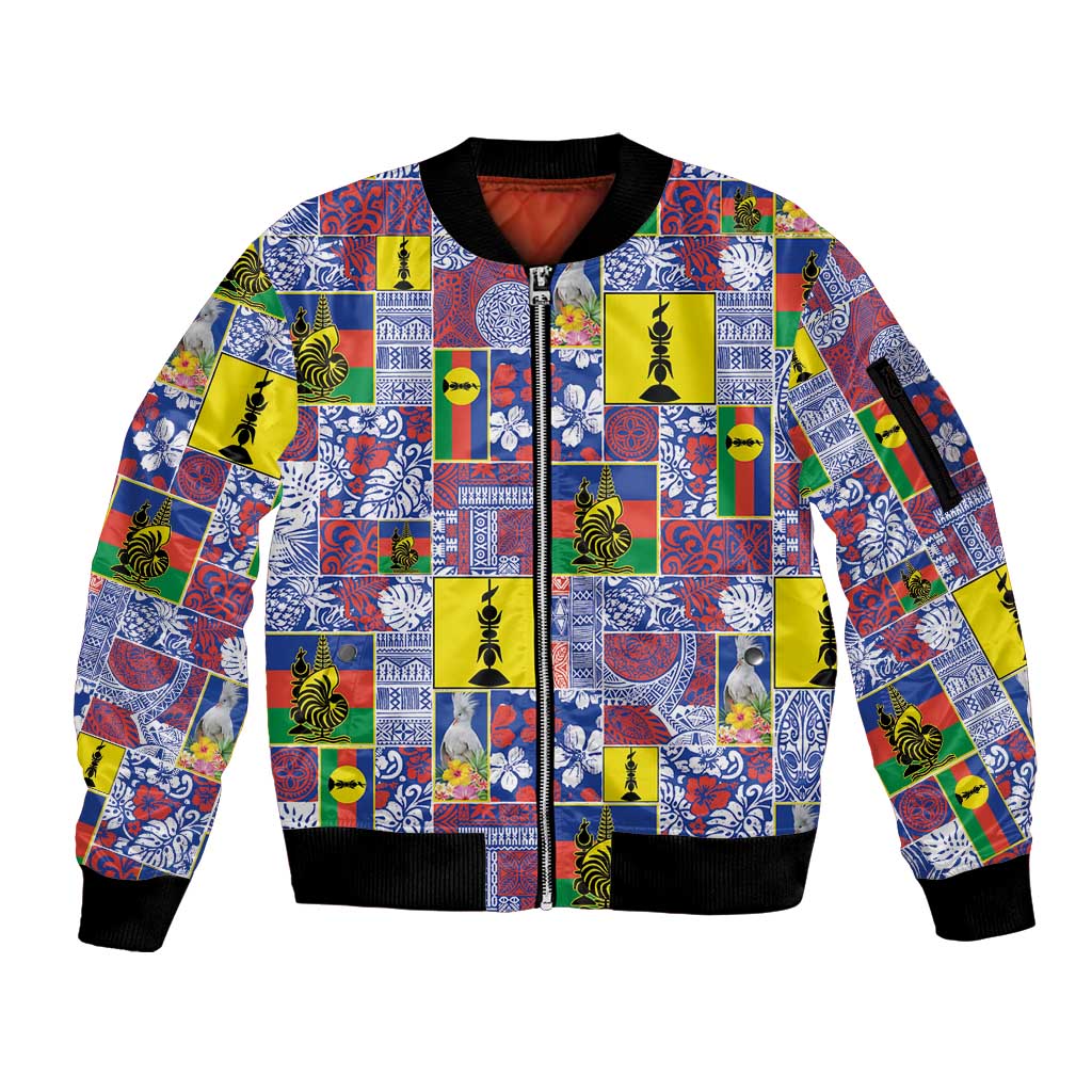 New Caledonia Joyeux Noel Sleeve Zip Bomber Jacket Pacific Patchwork Xmas Vibes LT9 Unisex Blue - Polynesian Pride