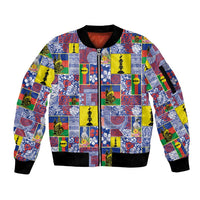 New Caledonia Joyeux Noel Sleeve Zip Bomber Jacket Pacific Patchwork Xmas Vibes LT9 Unisex Blue - Polynesian Pride