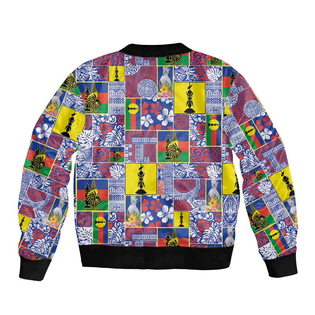 New Caledonia Joyeux Noel Sleeve Zip Bomber Jacket Pacific Patchwork Xmas Vibes LT9 - Polynesian Pride