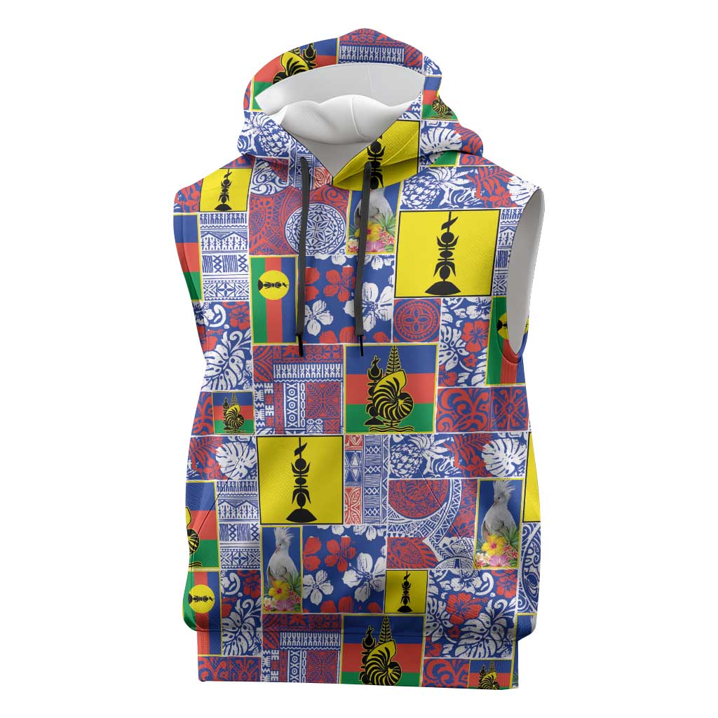 New Caledonia Joyeux Noel Sleeveless Hoodie Pacific Patchwork Xmas Vibes - Polynesian Pride