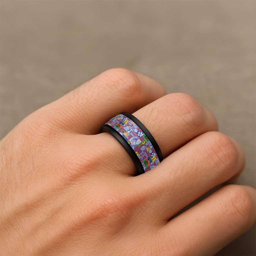 New Caledonia Joyeux Noel Spinner Ring Pacific Patchwork Xmas Vibes - Polynesian Pride