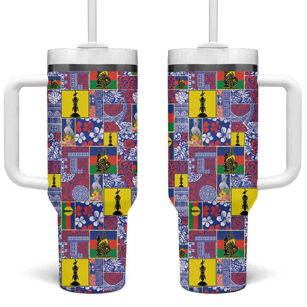 New Caledonia Joyeux Noel Tumbler With Handle Pacific Patchwork Xmas Vibes LT9 One Size: 40 oz Blue - Polynesian Pride