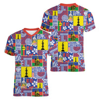 New Caledonia Joyeux Noel Women V-Neck T-Shirt Pacific Patchwork Xmas Vibes LT9 - Polynesian Pride