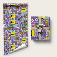 New Caledonia Joyeux Noel Wrapping Paper Pacific Patchwork Xmas Vibes LT9 58" × 23" Blue - Polynesian Pride