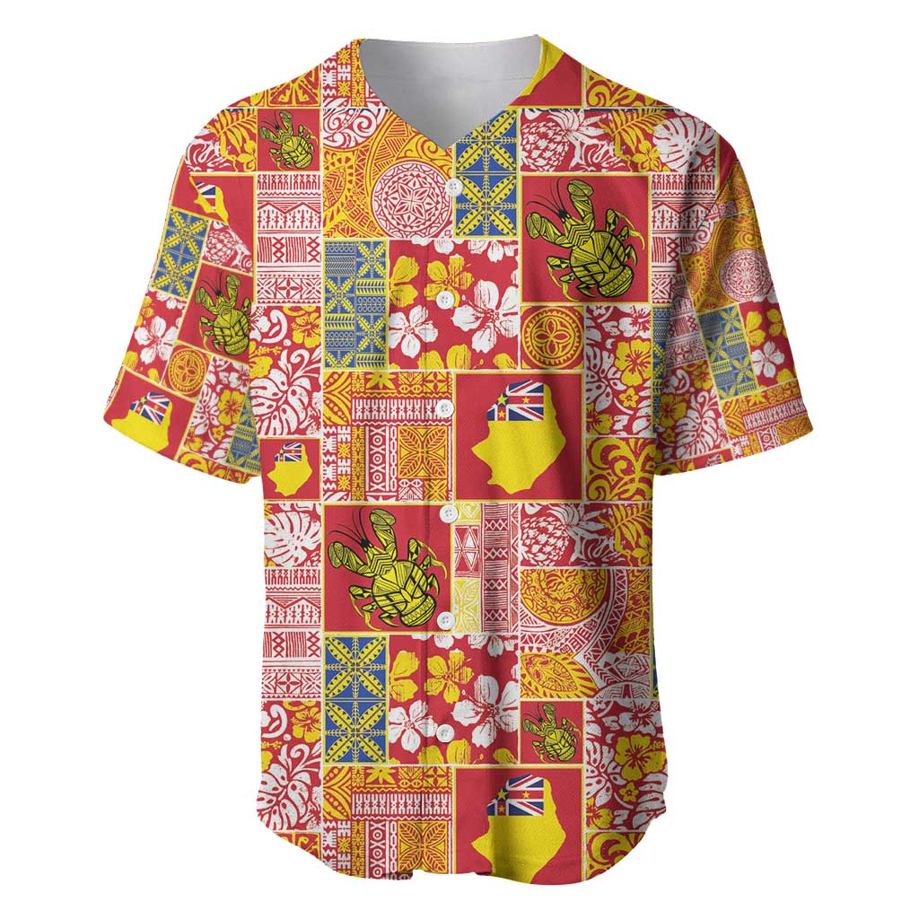 Niue Monuina e Kilisimasi Baseball Jersey Pacific Patchwork Xmas Vibes - Polynesian Pride