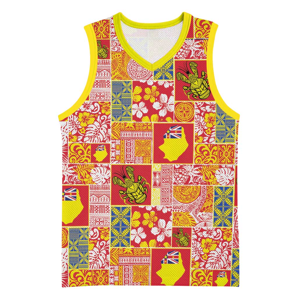 Niue Monuina e Kilisimasi Basketball Jersey Pacific Patchwork Xmas Vibes - Polynesian Pride