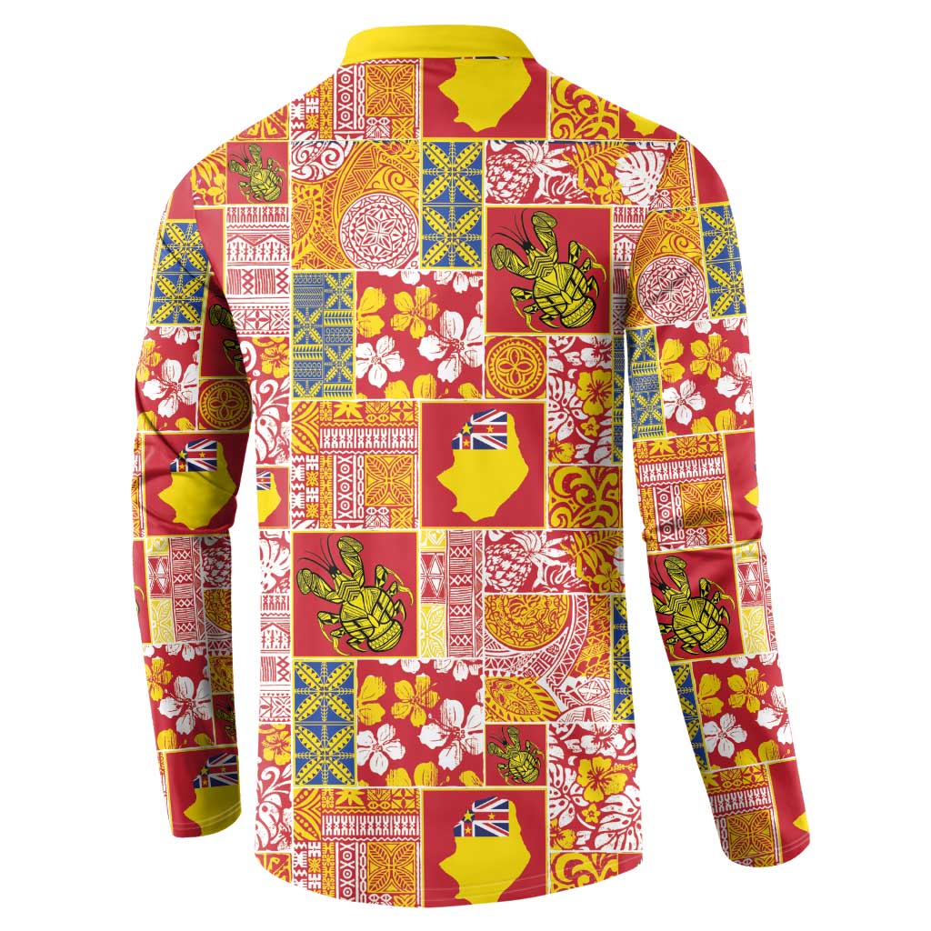 Niue Monuina e Kilisimasi Button Sweatshirt Pacific Patchwork Xmas Vibes - Polynesian Pride