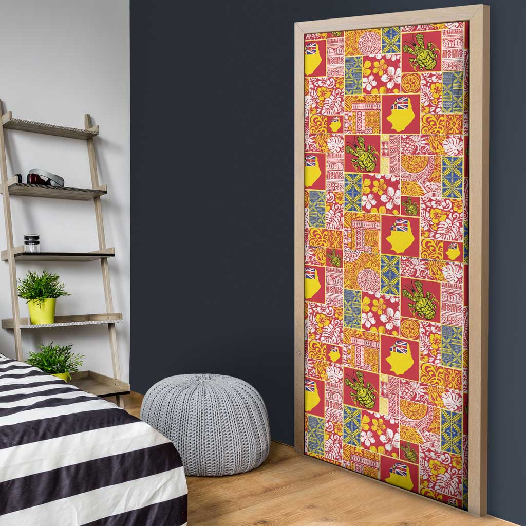Niue Monuina e Kilisimasi Door Cover Pacific Patchwork Xmas Vibes - Polynesian Pride