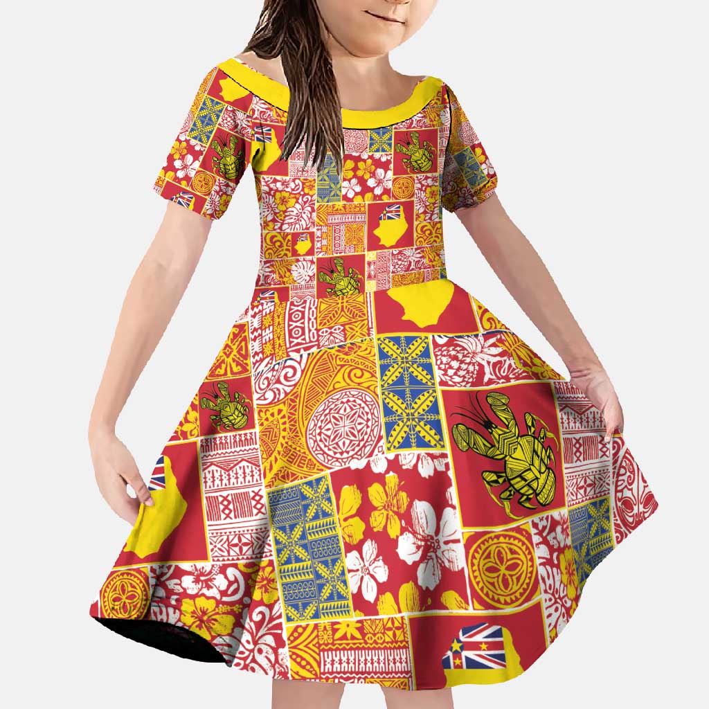 Niue Monuina e Kilisimasi Family Matching Short Sleeve Bodycon Dress and Hawaiian Shirt Pacific Patchwork Xmas Vibes - Polynesian Pride