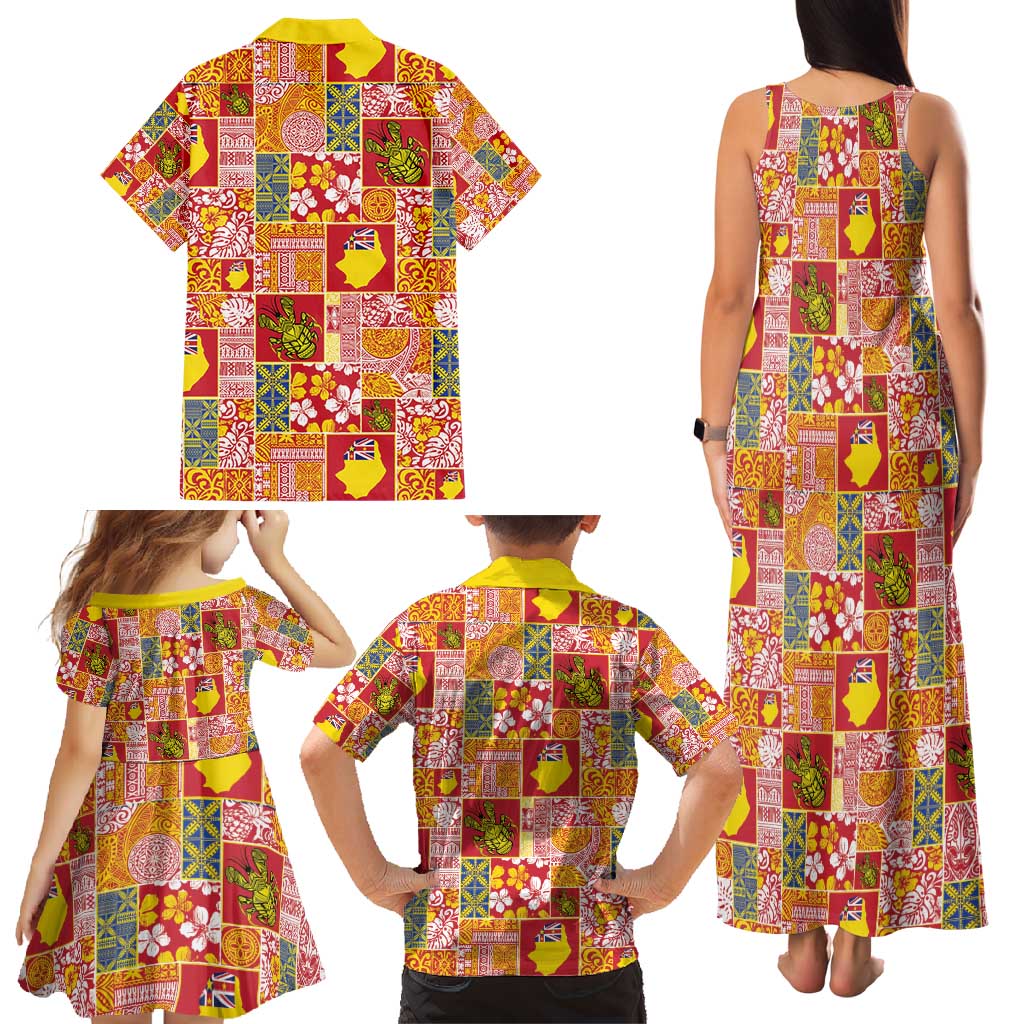 Niue Monuina e Kilisimasi Family Matching Tank Maxi Dress and Hawaiian Shirt Pacific Patchwork Xmas Vibes - Polynesian Pride