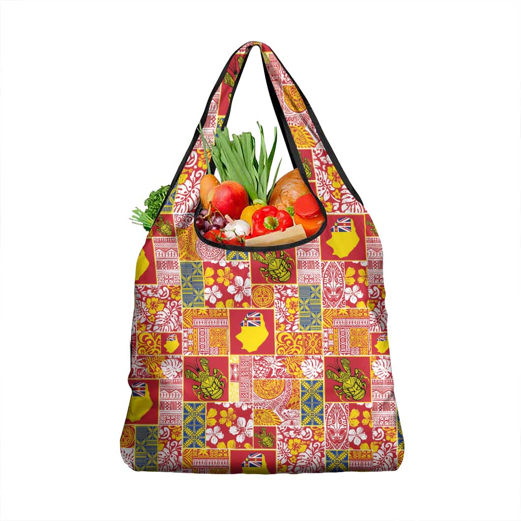Niue Monuina e Kilisimasi Grocery Bag Pacific Patchwork Xmas Vibes - Polynesian Pride