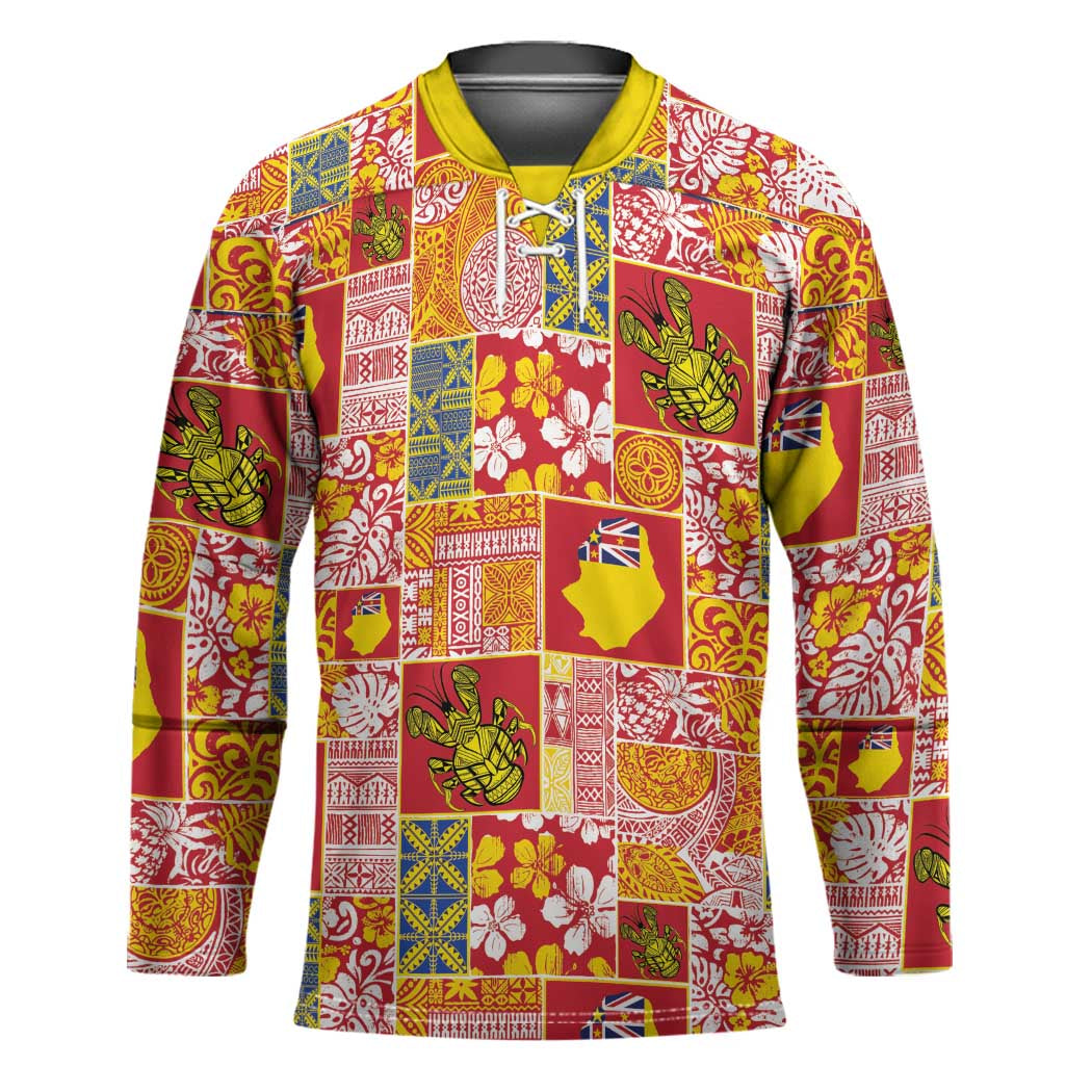 Niue Monuina e Kilisimasi Hockey Jersey Pacific Patchwork Xmas Vibes - Polynesian Pride