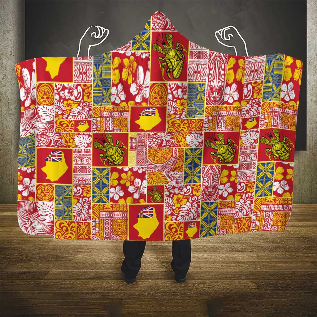 Niue Monuina e Kilisimasi Hooded Blanket Pacific Patchwork Xmas Vibes - Polynesian Pride