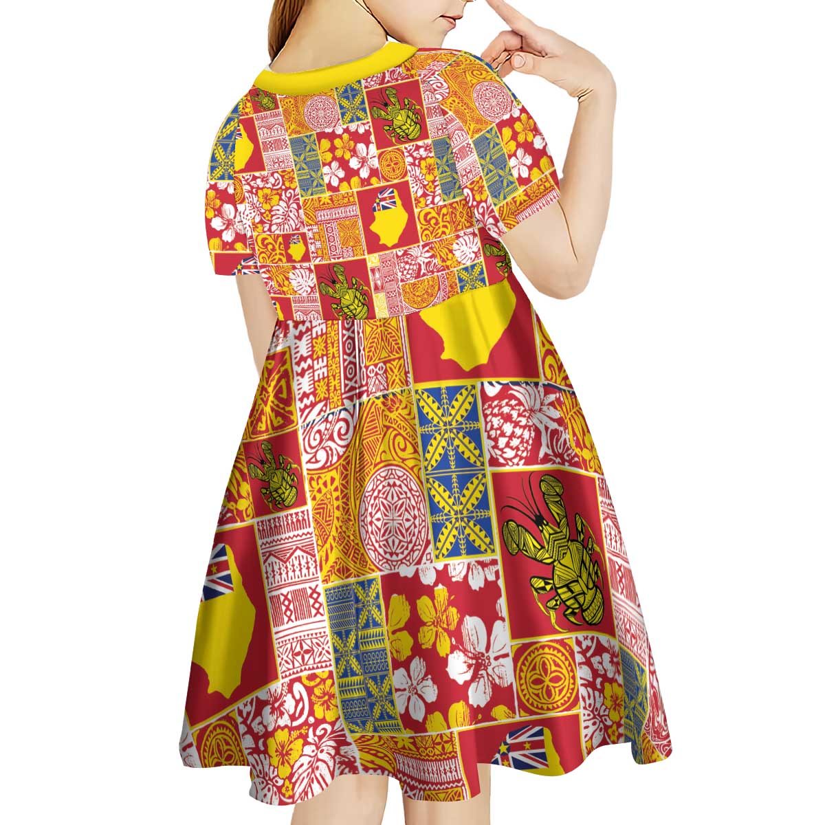 Niue Monuina e Kilisimasi Kid Short Sleeve Dress Pacific Patchwork Xmas Vibes - Polynesian Pride