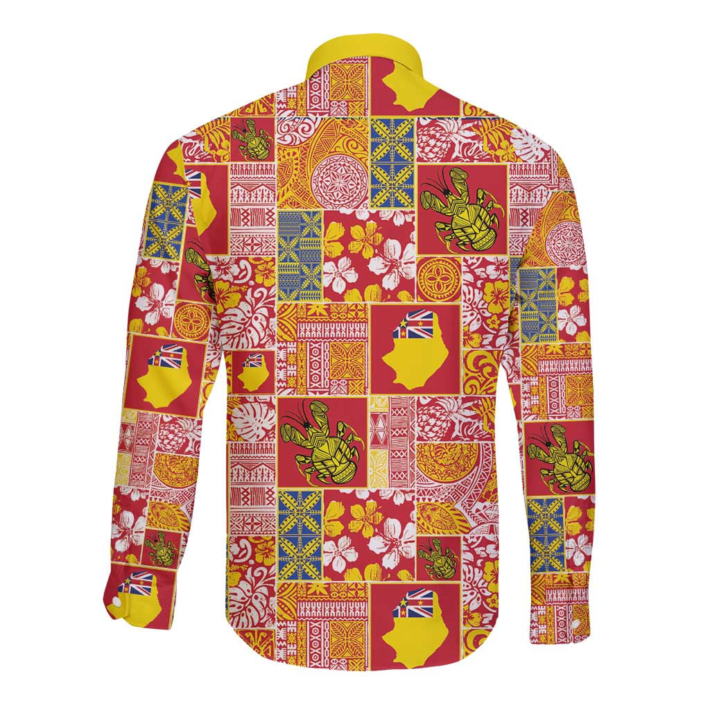 Niue Monuina e Kilisimasi Long Sleeve Button Shirt Pacific Patchwork Xmas Vibes - Polynesian Pride