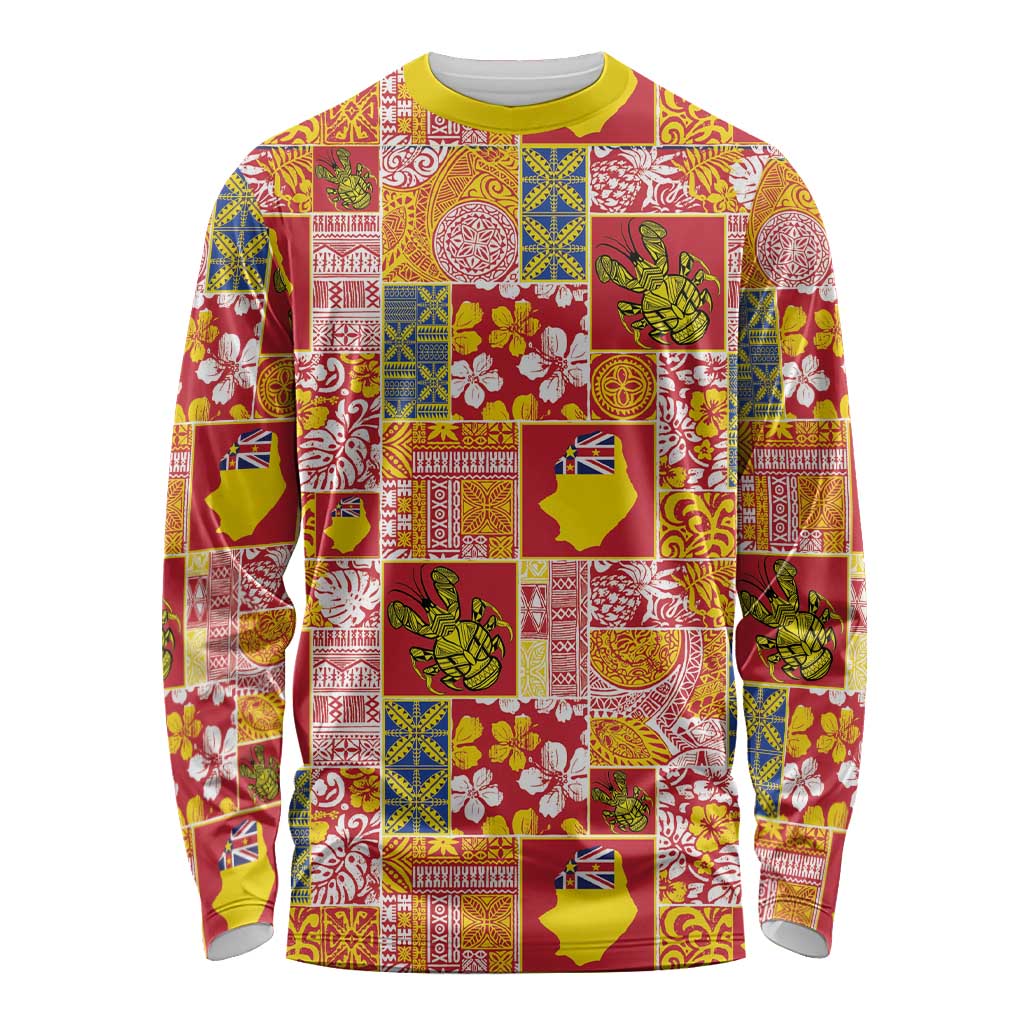 Niue Monuina e Kilisimasi Long Sleeve Shirt Pacific Patchwork Xmas Vibes - Polynesian Pride