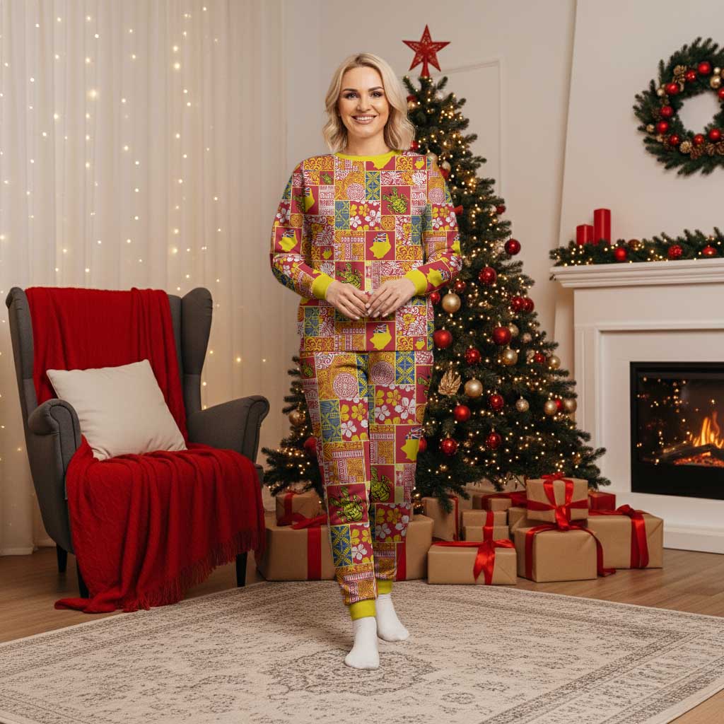 Niue Monuina e Kilisimasi Christmas Pajama Set Pacific Patchwork Xmas Vibes - Polynesian Pride