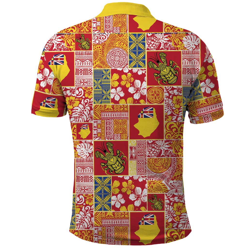 Niue Monuina e Kilisimasi Polo Shirt Pacific Patchwork Xmas Vibes - Polynesian Pride