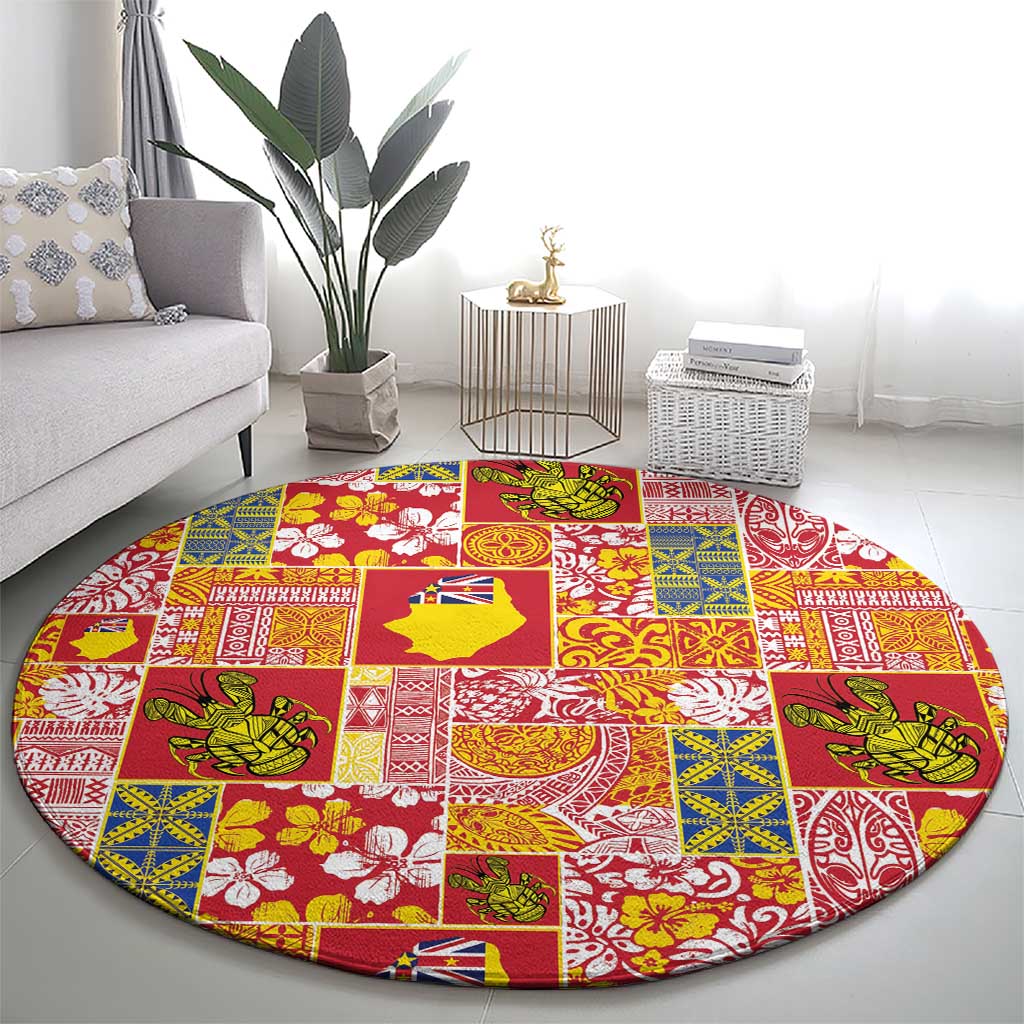 Niue Monuina e Kilisimasi Round Carpet Pacific Patchwork Xmas Vibes - Polynesian Pride