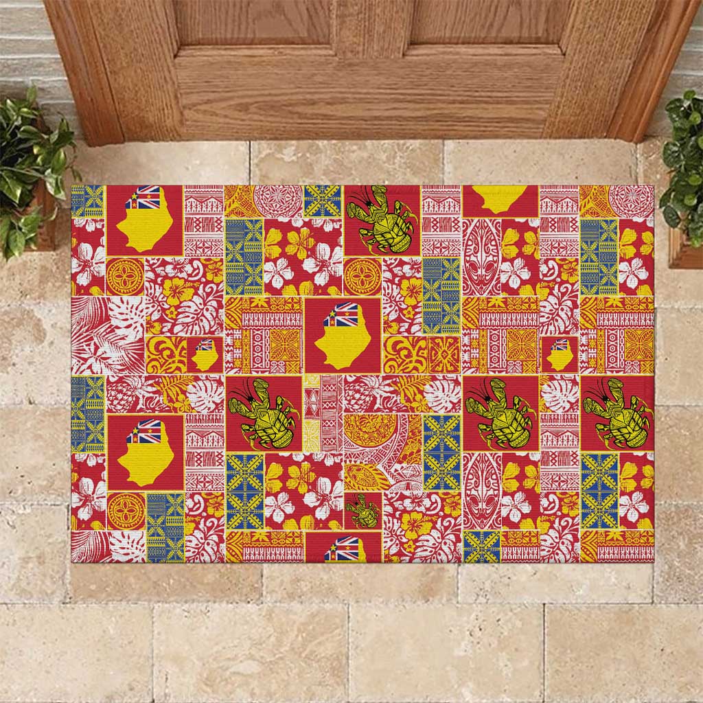 Niue Monuina e Kilisimasi Rubber Doormat Pacific Patchwork Xmas Vibes - Polynesian Pride