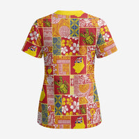 Niue Monuina e Kilisimasi Scrub Top Pacific Patchwork Xmas Vibes - Polynesian Pride
