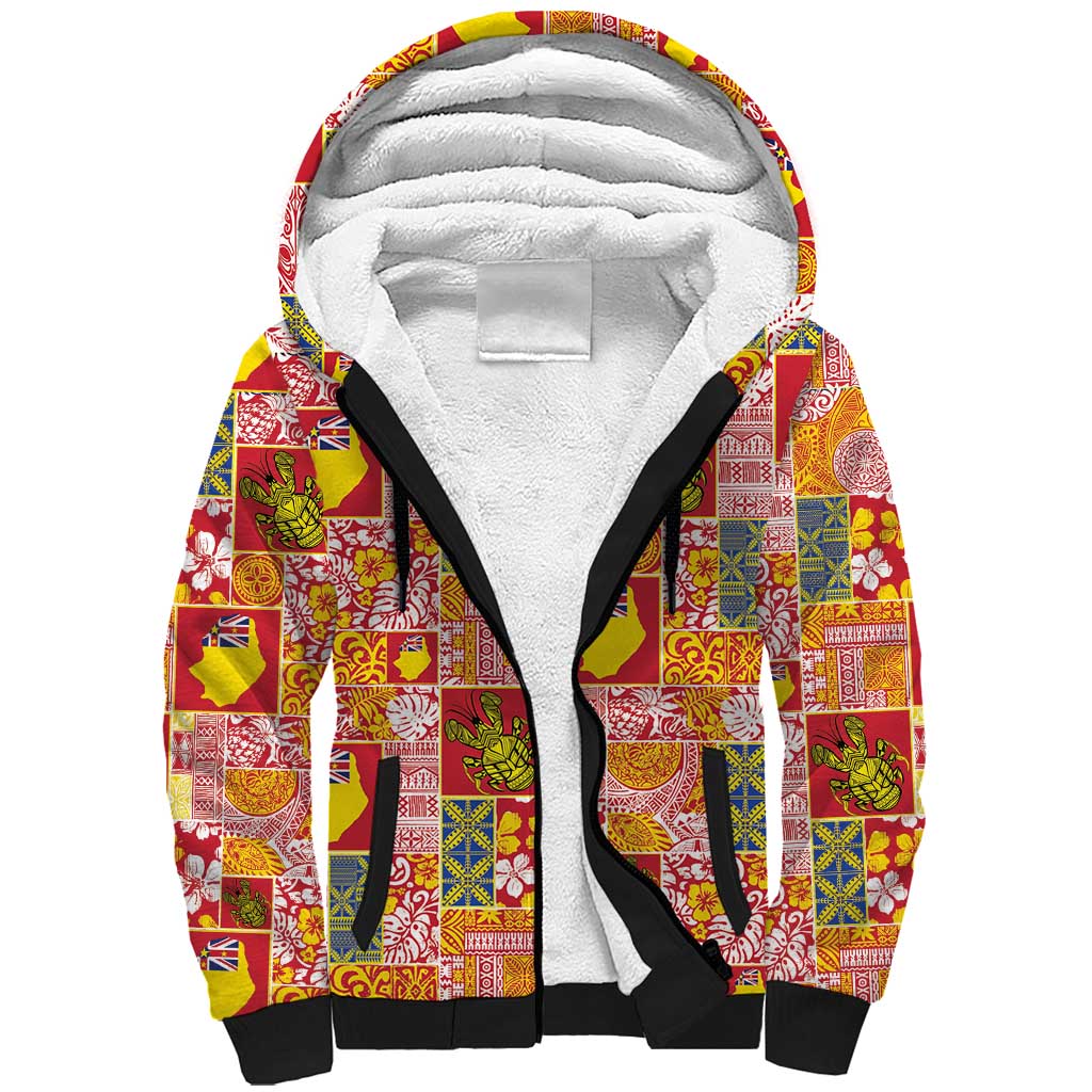 Niue Monuina e Kilisimasi Sherpa Hoodie Pacific Patchwork Xmas Vibes - Polynesian Pride