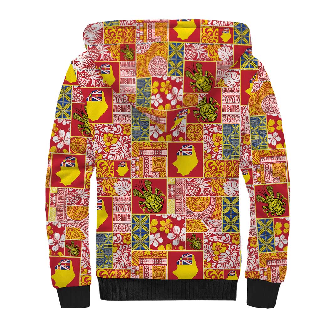 Niue Monuina e Kilisimasi Sherpa Hoodie Pacific Patchwork Xmas Vibes - Polynesian Pride