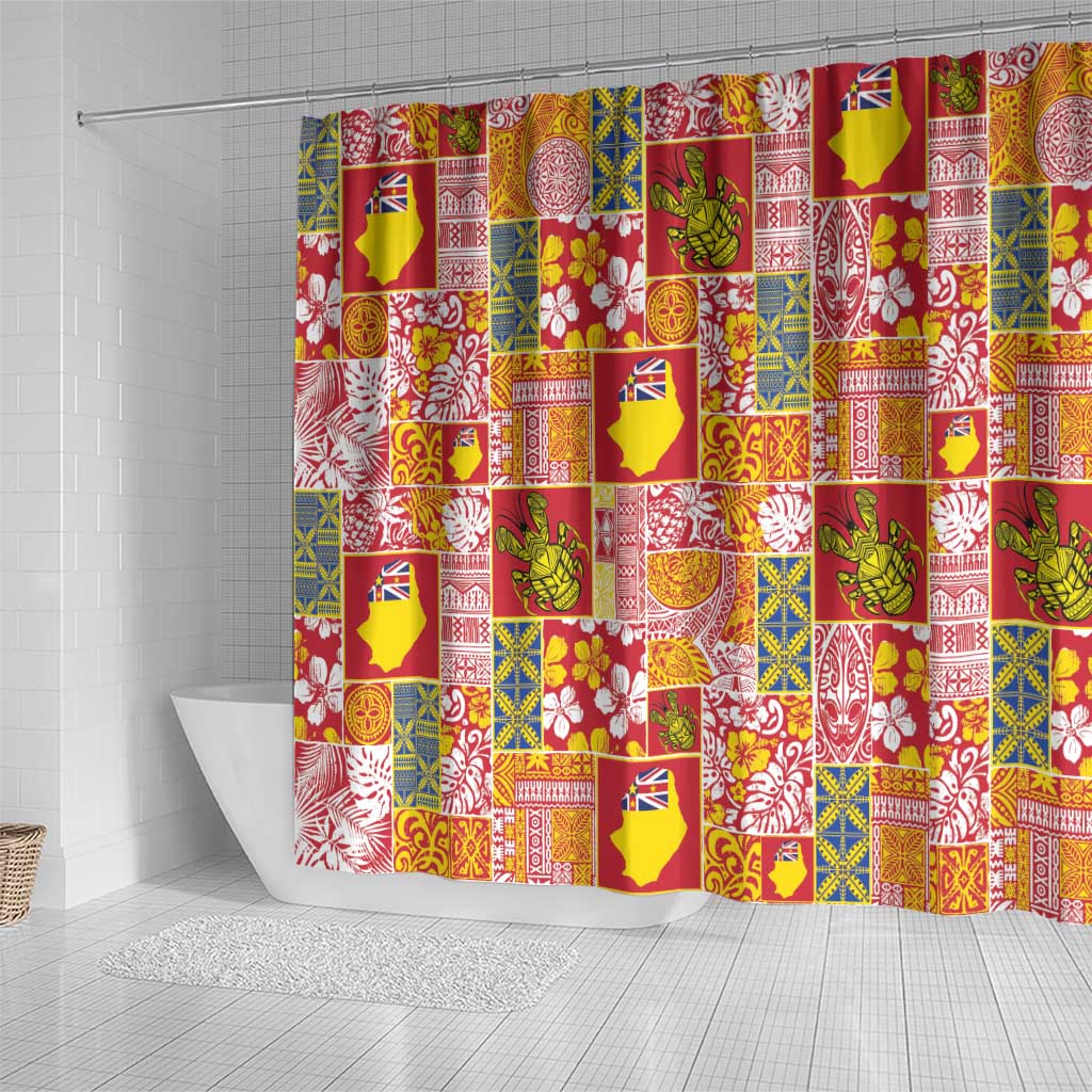 Niue Monuina e Kilisimasi Shower Curtain Pacific Patchwork Xmas Vibes - Polynesian Pride