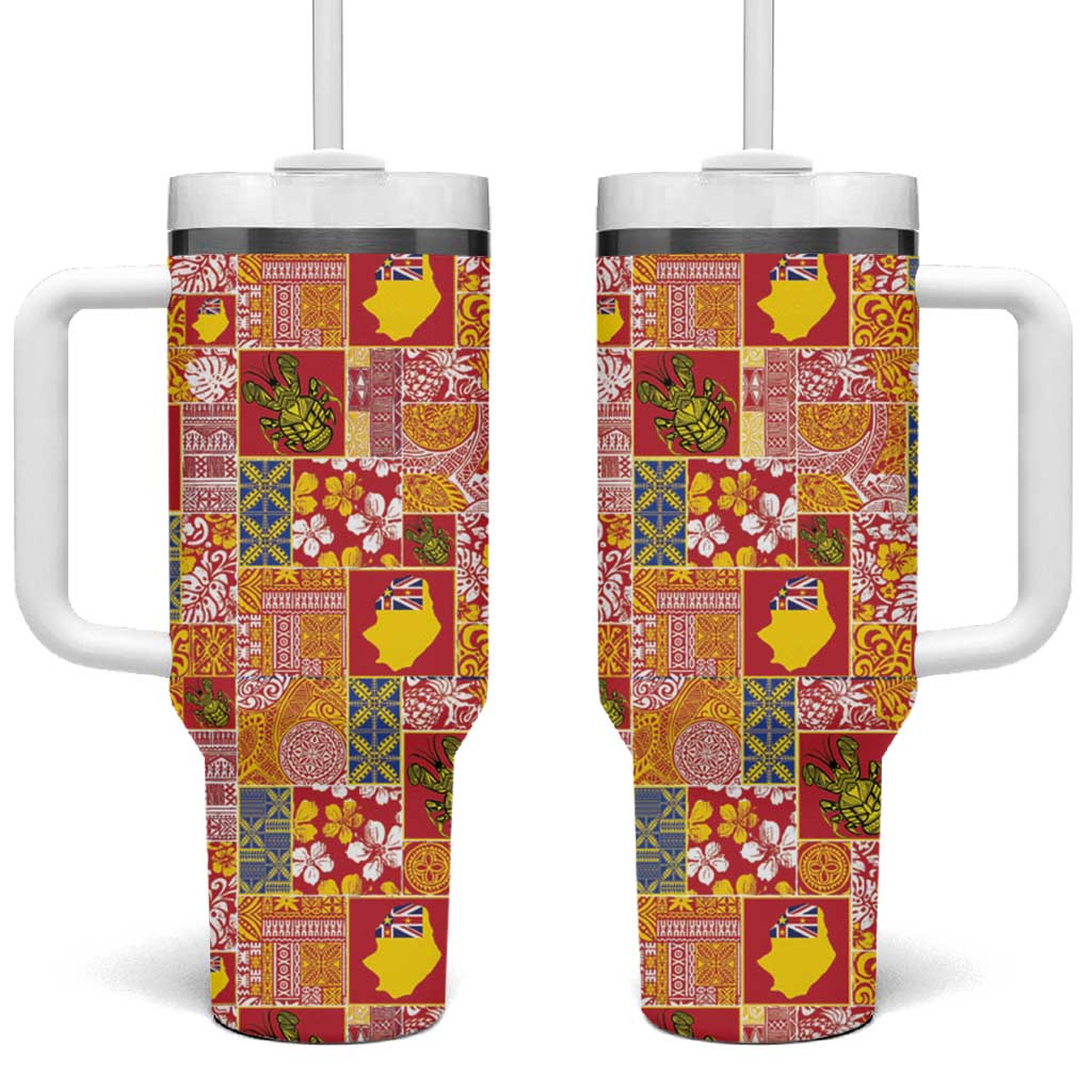 Niue Monuina e Kilisimasi Tumbler With Handle Pacific Patchwork Xmas Vibes - Polynesian Pride