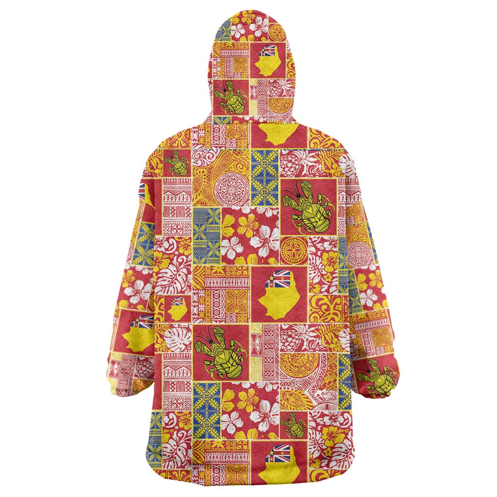 Niue Monuina e Kilisimasi Wearable Blanket Hoodie Pacific Patchwork Xmas Vibes - Polynesian Pride